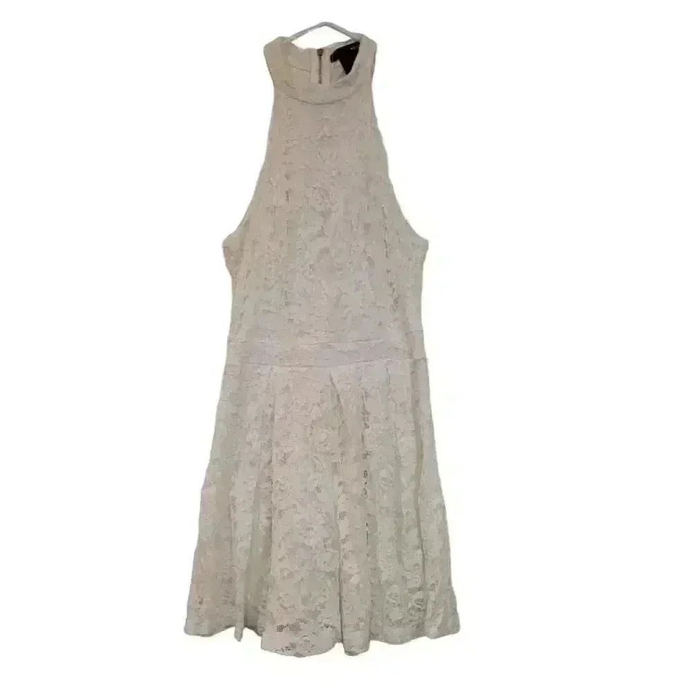 Aqua Women's Off White Poly/Spandex Lined Lace Halter Dress